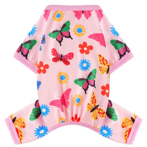 Hunde-Pyjama, Sommer-Hundekleidung für kleine Hunde, Mädchen und Jungen, weich, dehnbar, für Chihuahua, Yorkie, Welpen, Einteiler, Pyjama, Katze, Haustier, Jammies-Outfit, Schmetterling, Größe XS von shifenmei