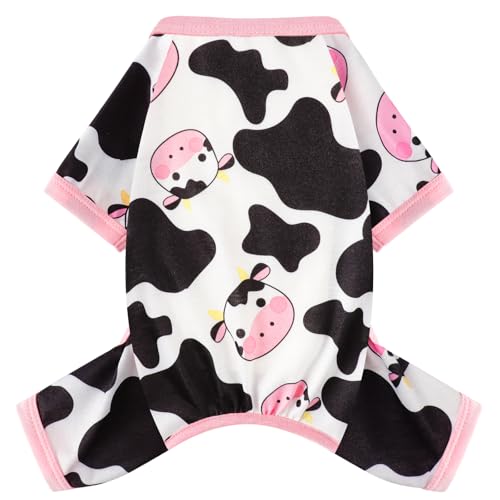 Hunde-Pyjama, Sommer-Hundekleidung für kleine Hunde, Mädchen und Jungen, weich, dehnbar, kleine Chihuahua-Yorkie-Welpenkleidung, Einteiler, Pyjama, Katze, Haustier-Jammies-Outfit, rosa Kuh, Größe M Hunde-Pyjama, Sommer-Hundekleidung für kleine Hunde, Mädchen und Jungen, weich, dehnbar, kleine Chihuahua-Yorkie-Welpenkleidung, Einteiler, Pyjama, Katze, Haustier-Jammies-Outfit, rosa Kuh, Größe M von shifenmei