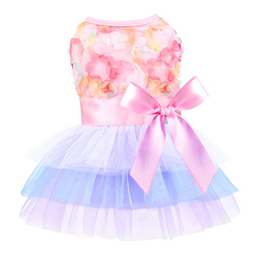 Hundekleider für kleine Hunde Mädchen Rosa Kleid für Yorkie Welpen Sommer Frühling Niedliche Hundekleidung Schleife Hund Prinzessin Haustier Katze Kleidung Outfits Bekleidung Kleidung für Chihuahua Teetasse (Medium, Rosa) von shifenmei