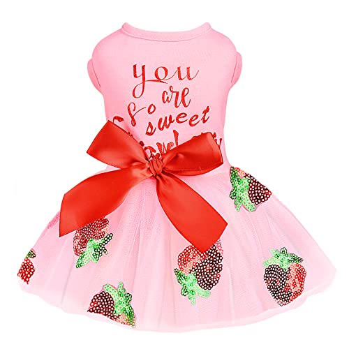 Hundekleider für kleine Hunde Mädchen Sommer Niedlich Hundekleid Kleidung Rosa Schleife Welpe Prinzessin Haustier Kleidung Hund Katzen Kleidung Outfits Bekleidung Kleidung für Chihuahua Yorkie Teetasse (Rosa1, X-Small) von shifenmei