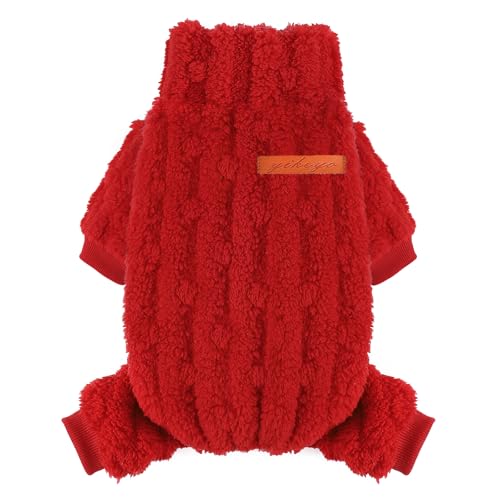 Hundepullover für kleine Hunde, XXS, Rollkragenpullover, Hunde-Pyjama, Jumpsuits, kleine Hundekleidung, Mädchen und Jungen, Einteiler für kaltes Wetter, Yorkie, Chihuahua, Rot, Größe XXS von shifenmei