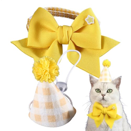Katzen-Geburtstagshut, Hundehalsband-Stirnband, niedliche Haustier-Kopfbedeckung, verstellbare Fliege, Katzenkostüm, Hut für kleine Hunde, niedliches Hunde-Stirnband mit Fliege und Katzen-Geburtstagshut, Hundehalsband-Stirnband, niedliche Haustier-Kopfbedeckung, verstellbare Fliege, Katzenkostüm, Hut für kleine Hunde, niedliches Hunde-Stirnband mit Fliege und von shjxi