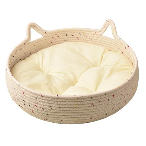 Runde Katzenbett - 13,78 Zoll Baumwollseil Nistkissen für gemütliches Kätzchen Schlafen, beruhigende Haustiermöbel mit weichem Kissen, innerner Welpe kleines Hundebett für Wohnzimmer Wohnzimmer Schlaf von shjxi