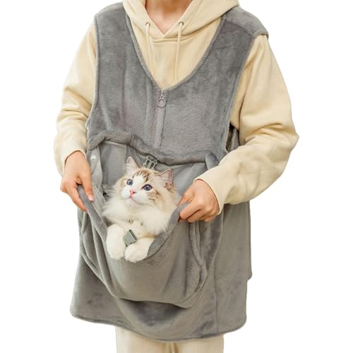 Verstellbare Katzentragetasche, Samt-doppellagige Vordertaschenschürze, weiche und atmungsaktive Haustierschlinge für kleine bis mittelgroße Katzen, perfekt für Outdoor-Abenteuer und den täglichen von shjxi