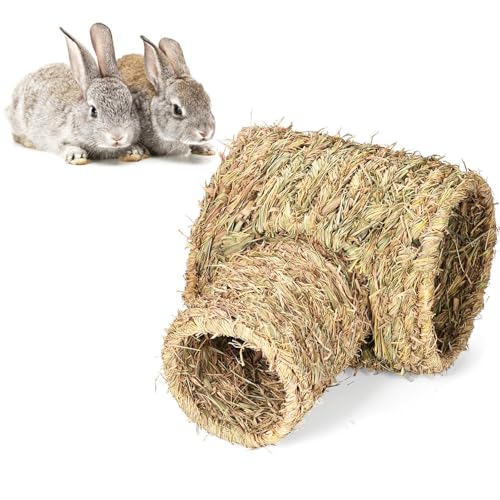 shjxi Gras-Tunnelnest – natürliches Gras, gewebtes Kaninchen, geräumiges Nest | Indoor-Kleintiere zum Kauen und Beißen, Versteck für niederländische Schweine, Hamster, Chinchillas, Murmeltier von shjxi