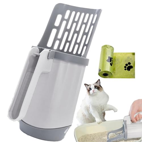shjxi Katzentoilettenschaufel, Haustierstreuschaufel mit Aufbewahrung, praktische Katzenstreuschaufel, tragbare 2-in-1-Katzenstreuschaufel mit Abfalldose, Katzenabfall-Management-Werkzeug für die von shjxi