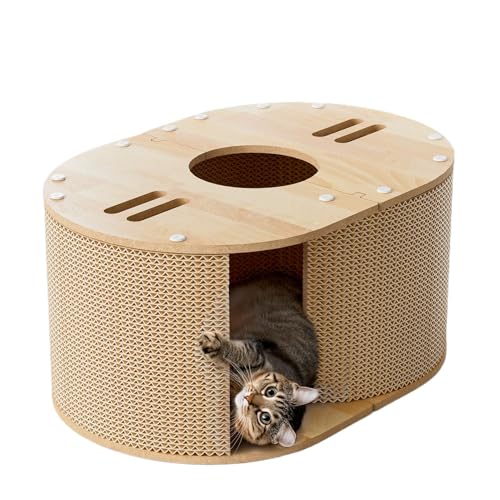 Katzenkratzbaum Karton Haus Kratzbrett Wellbett Pad für Zuhause, neben dem Sofa oder in der Nähe von Klettergerüst 57.0x39.0x27.5cm von shuhauk
