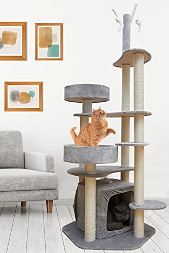 Kratzbaum für Katzen im Innenbereich, 172,7 cm hoch, mit Kratzstämmen, Sitzstange, Spielzeug, Spielbaum für große Katzen/Kätzchen, Kletterturm für Katzenspielruhe (172,7 cm) von simfort