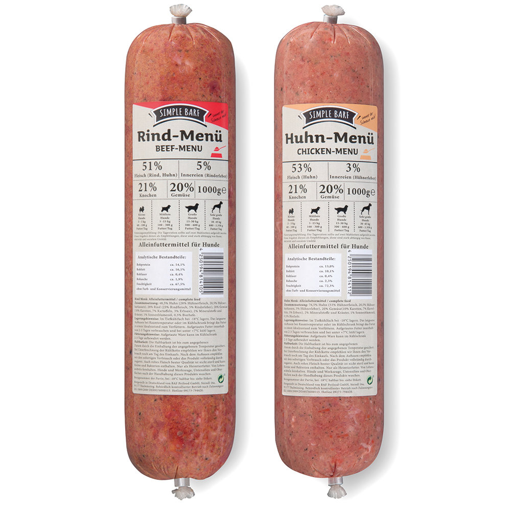 SIMPLE BARF Menüs Rind & Huhn-Paket - 14 x 1000 g SIMPLE BARF Menüs Rind & Huhn-Paket - 14 x 1000 g von simple BARF