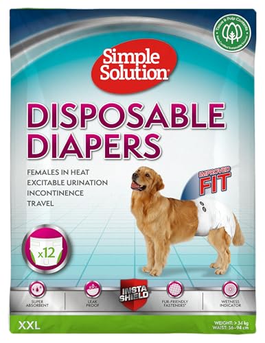 Simple Solution Einweg-Hundewindeln für Hündinnen, super saugfähig und auslaufsicher mit Nässeindikator für erregbares Urinieren, Inkontinenz oder läufige Hündinnen - 12er Pack Simple Solution Einweg-Hundewindeln für Hündinnen, super saugfähig und auslaufsicher mit Nässeindikator für erregbares Urinieren, Inkontinenz oder läufige Hündinnen - 12er Pack von simple solution