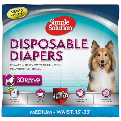 Simple Solution True Fit Einweg-Hundewindeln für Hündinnen, super saugfähig, mit Nässeindikator, Mehrfarbig, Größe M (Taille 38,1–58,4 cm), 30 Stück von simple solution