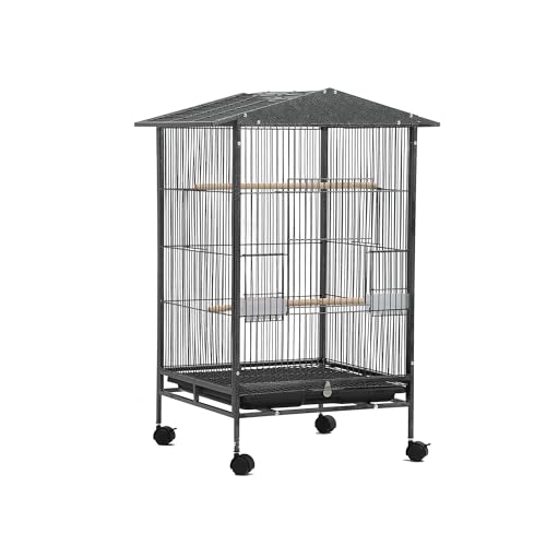 Großer Vogelkäfig mit Rollständer, 57 x 45 x 84 cm (L x B x H), Metall Papageienkäfig mit Vogelkäfig, Gute Nachtabdeckung und Zubehör, Schwarz von sinopet
