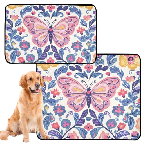 2 Stück Hunde-Urinierteppich, wiederverwendbar, Anti-Rutsch-Matte für den Außenbereich, 61 x 91,4 cm + 91,4 x 106,7 cm, Cartoon-Schmetterling, Blumen, Schönheit 2 Stück Hunde-Urinierteppich, wiederverwendbar, Anti-Rutsch-Matte für den Außenbereich, 61 x 91,4 cm + 91,4 x 106,7 cm, Cartoon-Schmetterling, Blumen, Schönheit von siphylline