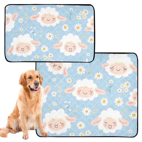Hunde-Tablett für den Innenbereich, rutschfest, für den Innenbereich, 61 x 91,4 cm + 91,4 x 106,7 cm, Blau, schlafendes Schaf, Cartoon, 2 Stück Hunde-Tablett für den Innenbereich, rutschfest, für den Innenbereich, 61 x 91,4 cm + 91,4 x 106,7 cm, Blau, schlafendes Schaf, Cartoon, 2 Stück von siphylline