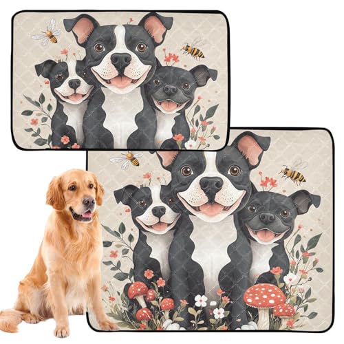 Hunde-Teppich für den Innenbereich, waschbar, rutschfest, für Strand, 61 x 91,4 cm + 91,4 x 106,7 cm, 2 Stück, Cartoon-Staffordshire Bullterrier, Beige Hunde-Teppich für den Innenbereich, waschbar, rutschfest, für Strand, 61 x 91,4 cm + 91,4 x 106,7 cm, 2 Stück, Cartoon-Staffordshire Bullterrier, Beige von siphylline
