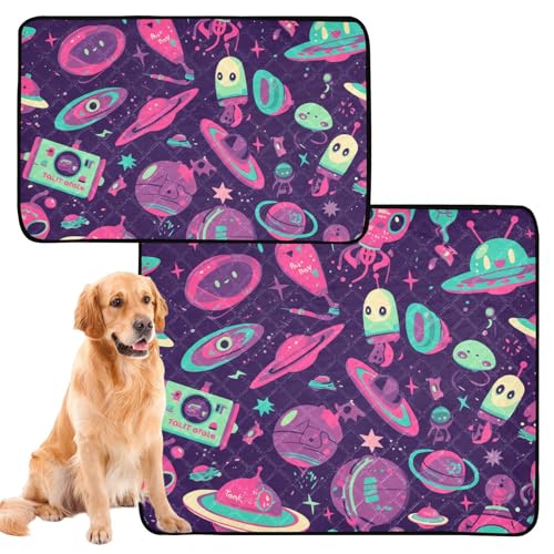 Hunde-Uriniermatte, extra groß, waschbar, rutschfeste Matte für Boden, 61 x 91,4 cm + 91,4 x 106,7 cm, UFO Aliens Raketen, Cartoon, Violett, 2 Stück Hunde-Uriniermatte, extra groß, waschbar, rutschfeste Matte für Boden, 61 x 91,4 cm + 91,4 x 106,7 cm, UFO Aliens Raketen, Cartoon, Violett, 2 Stück von siphylline