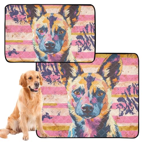 Hundematte, waschbar, rutschfest, für Sofa, 61 x 91,4 cm + 91,4 x 106,7 cm, bunt, afrikanischer Wildhund, goldfarben, 2 Stück Hundematte, waschbar, rutschfest, für Sofa, 61 x 91,4 cm + 91,4 x 106,7 cm, bunt, afrikanischer Wildhund, goldfarben, 2 Stück von siphylline