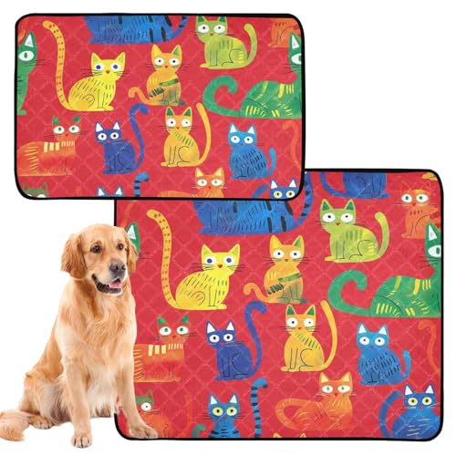 Hundematte, waschbar, rutschfest, für Strand, 61 x 91,4 cm + 91,4 x 106,7 cm, bunt, Cartoon-Katzen, Rot, 2 Stück Hundematte, waschbar, rutschfest, für Strand, 61 x 91,4 cm + 91,4 x 106,7 cm, bunt, Cartoon-Katzen, Rot, 2 Stück von siphylline