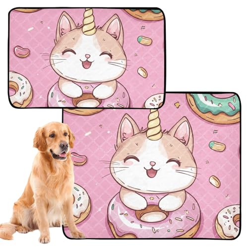 Hundematte für Hunde, waschbar, rutschfest, 61 x 91,4 cm + 91,4 x 106,7 cm, Cartoon-Motiv, süße Katzen, Donut-Optik, 2 Stück Hundematte für Hunde, waschbar, rutschfest, 61 x 91,4 cm + 91,4 x 106,7 cm, Cartoon-Motiv, süße Katzen, Donut-Optik, 2 Stück von siphylline