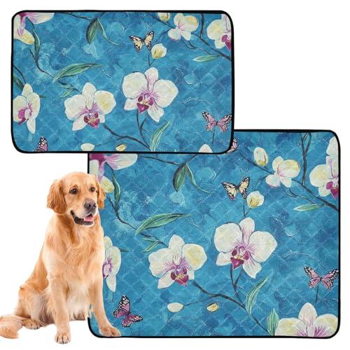 Hundematte für Hunde, waschbar, rutschfest, 61 x 91,4 cm + 91,4 x 106,7 cm, Cartoon-Orchidee, Blau, 2 Stück Hundematte für Hunde, waschbar, rutschfest, 61 x 91,4 cm + 91,4 x 106,7 cm, Cartoon-Orchidee, Blau, 2 Stück von siphylline