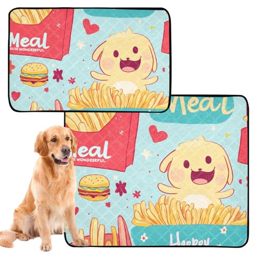 Hundematte für Hunde, waschbar, rutschfest, 61 x 91,4 cm + 91,4 x 106,7 cm, Pommes Frites, Gelb, Blau, 2 Stück Hundematte für Hunde, waschbar, rutschfest, 61 x 91,4 cm + 91,4 x 106,7 cm, Pommes Frites, Gelb, Blau, 2 Stück von siphylline