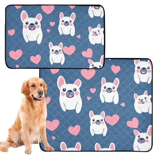 Hundematte für Hunde, waschbar, rutschfest, für Rasen, 61 x 91,4 cm + 91,4 x 106,7 cm, Herzmotiv, Blau, 2 Stück Hundematte für Hunde, waschbar, rutschfest, für Rasen, 61 x 91,4 cm + 91,4 x 106,7 cm, Herzmotiv, Blau, 2 Stück von siphylline