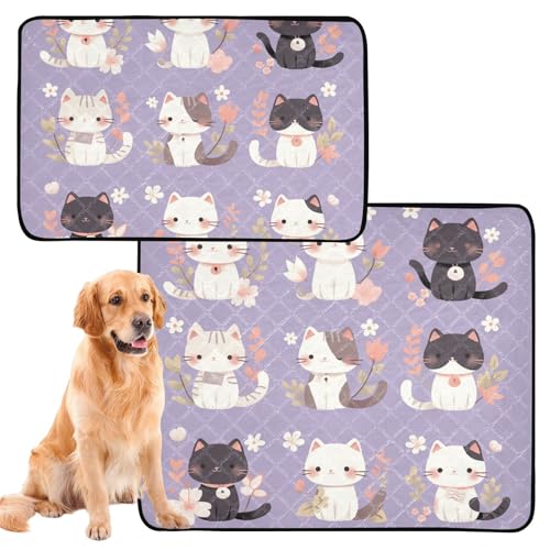 Hundematte für Hunde, waschbar, rutschfest, für Rasen, 61 x 91,4 cm + 91,4 x 106,7 cm, violett, mit Blumen, 2 Stück Hundematte für Hunde, waschbar, rutschfest, für Rasen, 61 x 91,4 cm + 91,4 x 106,7 cm, violett, mit Blumen, 2 Stück von siphylline