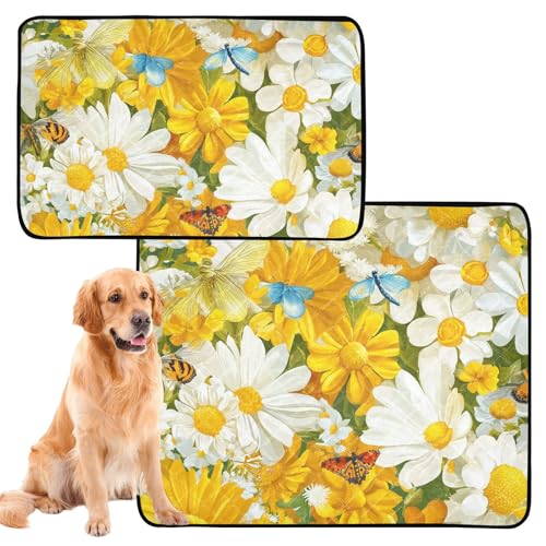 Hundematte für Rasen, waschbar, wasserdicht, rutschfest, 61 x 91,4 cm + 91,4 x 106,7 cm, Frühlingsblumen, Gelb, 2 Stück Hundematte für Rasen, waschbar, wasserdicht, rutschfest, 61 x 91,4 cm + 91,4 x 106,7 cm, Frühlingsblumen, Gelb, 2 Stück von siphylline
