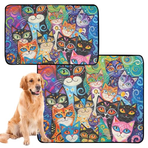 Hundeunterlagen, waschbar, waschbar, wasserdicht, rutschfest, für Haustierbett, 61 x 91,4 cm + 91,4 x 106,7 cm, bunte Katzen, 2 Stück Hundeunterlagen, waschbar, waschbar, wasserdicht, rutschfest, für Haustierbett, 61 x 91,4 cm + 91,4 x 106,7 cm, bunte Katzen, 2 Stück von siphylline