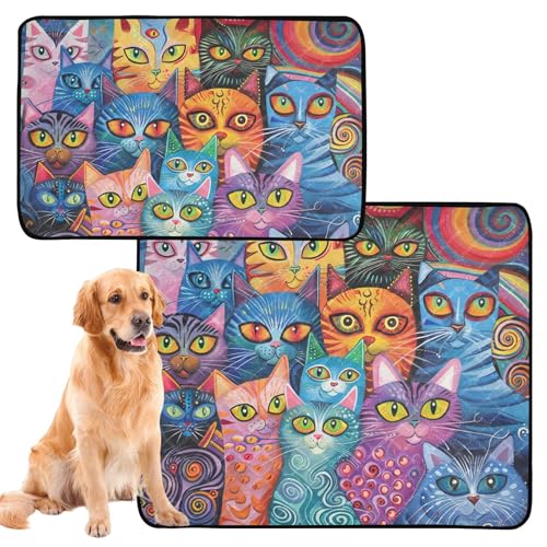 Hundeunterlagen, waschbar, wasserdicht, rutschfest, für den Innenbereich, 61 x 91,4 cm + 91,4 x 106,7 cm, bunte Katzen, 2 Stück von siphylline