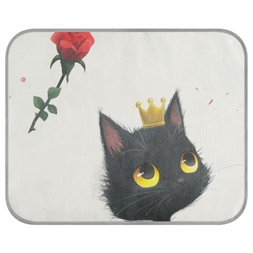 Kleine schwarze Katze und Rose, Cartoon-Sommer-Outdoor-Hunde-Kühlmatte, selbstkühlend, Outdoor-Hundebett für Welpen, draußen, Katze, Zubehör, Camas Frias para Perros S von siphylline