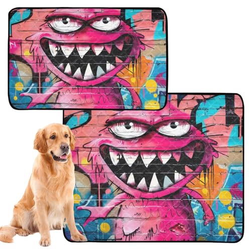 Urinierdecke für Hunde, groß, waschbar, rutschfest, für Reisen, 61 x 91,4 cm + 91,4 x 106,7 cm, Rouge, Cartoon-Monster, 2 Stück Urinierdecke für Hunde, groß, waschbar, rutschfest, für Reisen, 61 x 91,4 cm + 91,4 x 106,7 cm, Rouge, Cartoon-Monster, 2 Stück von siphylline