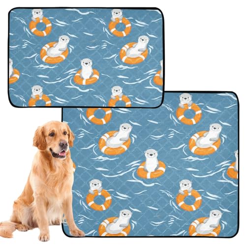 Urinierdecke für Hunde, waschbar, rutschfest, Bodenmatte für Autositz, 61 x 91,4 cm + 91,4 x 106,7 cm, niedliche Ottertiere, blaues Ozean, 2 Stück von siphylline