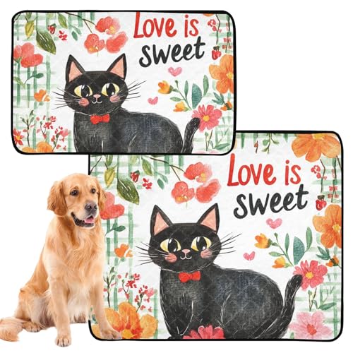 Urinierdecke für Hunde, waschbar, rutschfest, für Flugzeugkäfige, 61 x 91,4 cm + 91,4 x 106,7 cm, schwarze Katzen, Love is Sweet, 2 Stück von siphylline