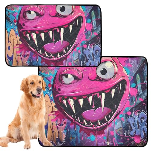 Urinierdecke für Hunde, waschbar, rutschfest, für Sofa, 61 x 91,4 cm + 91,4 x 106,7 cm, Cool Blush, Cartoon-Monster, 2 Stück Urinierdecke für Hunde, waschbar, rutschfest, für Sofa, 61 x 91,4 cm + 91,4 x 106,7 cm, Cool Blush, Cartoon-Monster, 2 Stück von siphylline