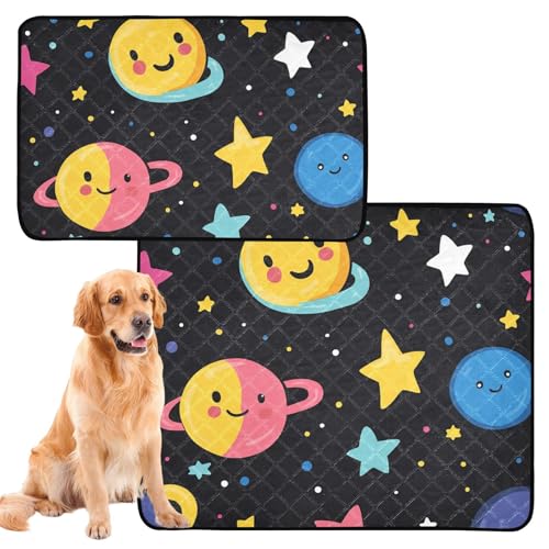 Urinierdecke für Hunde, waschbar, rutschfest, für den Innenbereich, 61 x 91,4 cm + 91,4 x 106,7 cm, Motiv: Cartoon-Weltraum, 2 Stück Urinierdecke für Hunde, waschbar, rutschfest, für den Innenbereich, 61 x 91,4 cm + 91,4 x 106,7 cm, Motiv: Cartoon-Weltraum, 2 Stück von siphylline