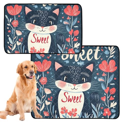 Urinierdecke für Hunde, waschbar, rutschfeste Bodenmatte für Haustierbett, 61 x 91,4 cm + 91,4 x 106,7 cm, Valentinstag, Blumen, schwarze Katzen, 2 Stück Urinierdecke für Hunde, waschbar, rutschfeste Bodenmatte für Haustierbett, 61 x 91,4 cm + 91,4 x 106,7 cm, Valentinstag, Blumen, schwarze Katzen, 2 Stück von siphylline