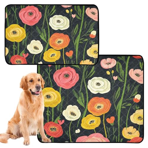 Urinierdecke für Hunde, waschbar, rutschfeste Matte für Hunde, für Auto, 61 x 91,4 cm + 91,4 x 106,7 cm, Ranunkel, Blumenmuster, Cartoon, 2 Stück Urinierdecke für Hunde, waschbar, rutschfeste Matte für Hunde, für Auto, 61 x 91,4 cm + 91,4 x 106,7 cm, Ranunkel, Blumenmuster, Cartoon, 2 Stück von siphylline
