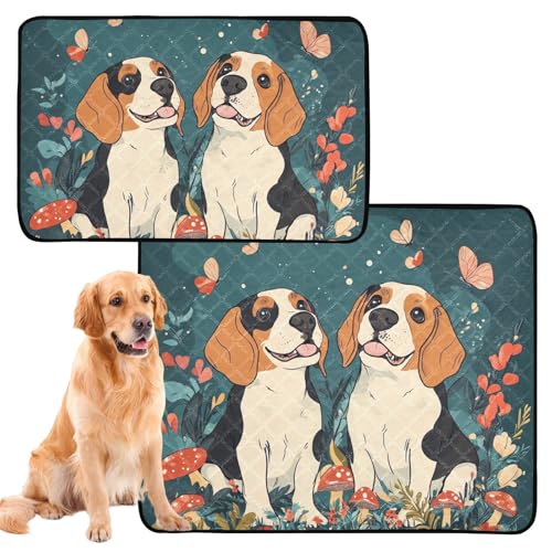 Urinierdecke für Hunde, waschbar, rutschfeste Matte für Hunde, für Autositz, 61 x 91,4 cm + 91,4 x 106,7 cm, niedliche Beagle-Hunde, Blaugrün, 2 Stück Urinierdecke für Hunde, waschbar, rutschfeste Matte für Hunde, für Autositz, 61 x 91,4 cm + 91,4 x 106,7 cm, niedliche Beagle-Hunde, Blaugrün, 2 Stück von siphylline