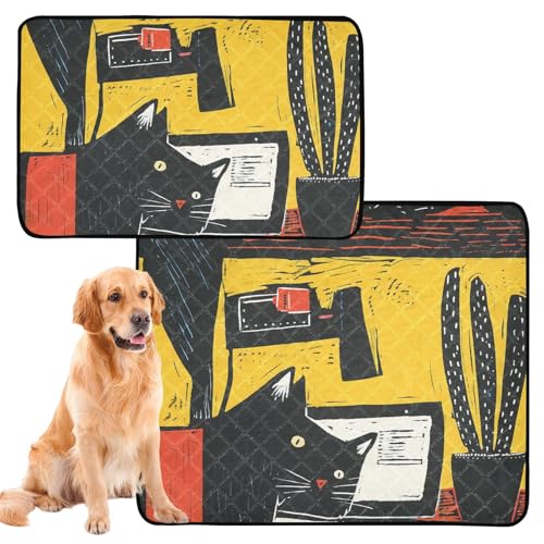 Urinierdecke für Hunde, waschbar, rutschfeste Matte für Sofa, 61 x 91,4 cm + 91,4 x 106,7 cm, Cartoon-Design, schwarze Katze, 2 Stück Urinierdecke für Hunde, waschbar, rutschfeste Matte für Sofa, 61 x 91,4 cm + 91,4 x 106,7 cm, Cartoon-Design, schwarze Katze, 2 Stück von siphylline