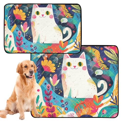Urinierdecke für Hunde, waschbar, wasserdicht, rutschfest, Bodenmatte für Rasen, 61 x 91,4 cm + 91,4 x 106,7 cm, Katze im Garten, 2 Stück Urinierdecke für Hunde, waschbar, wasserdicht, rutschfest, Bodenmatte für Rasen, 61 x 91,4 cm + 91,4 x 106,7 cm, Katze im Garten, 2 Stück von siphylline