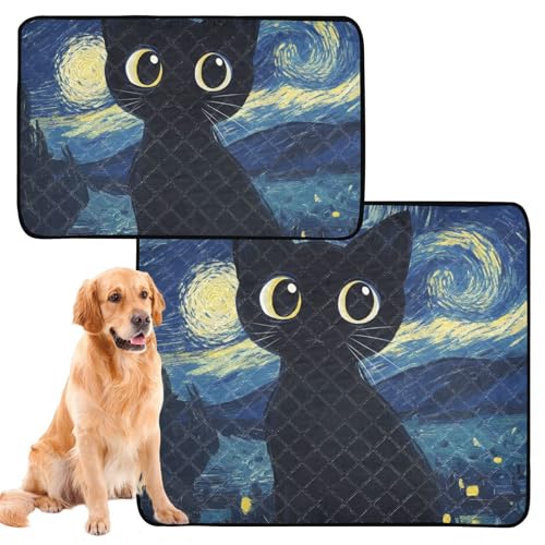 Uriniermatte für große Hunde und Katzen, rutschfeste Bodenmatte für den Außenbereich, 61 x 91,4 cm + 91,4 x 106,7 cm, Sternenhimmel, schwarze Katze, niedlich, 2 Stück von siphylline