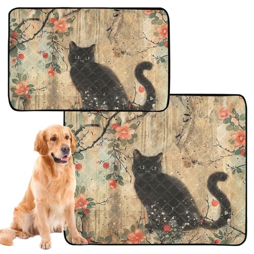 Uriniersichere Hundedecke, waschbar, rutschfest, für Flugzeugkäfige, 61 x 91,4 cm + 91,4 x 106,7 cm, schwarze Katze, chinesischer aufwendiger Stil, 2 Stück Uriniersichere Hundedecke, waschbar, rutschfest, für Flugzeugkäfige, 61 x 91,4 cm + 91,4 x 106,7 cm, schwarze Katze, chinesischer aufwendiger Stil, 2 Stück von siphylline