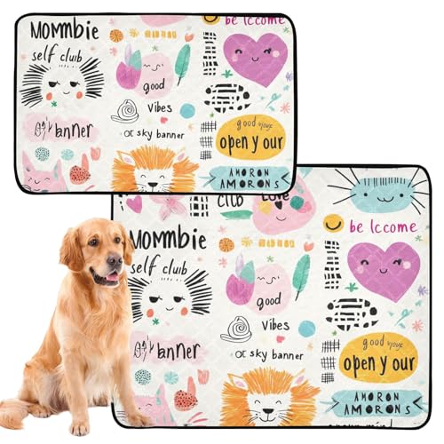 Wasserabsorbierende Matte für Hundenapf, Hundeunterlagen, waschbar, wasserdicht, rutschfest, Teppich für Flugzeugkäfige, 61 x 91,4 cm + 91,4 x 106,7 cm, Kritzelei-Tiere, 2 Stück Wasserabsorbierende Matte für Hundenapf, Hundeunterlagen, waschbar, wasserdicht, rutschfest, Teppich für Flugzeugkäfige, 61 x 91,4 cm + 91,4 x 106,7 cm, Kritzelei-Tiere, 2 Stück von siphylline