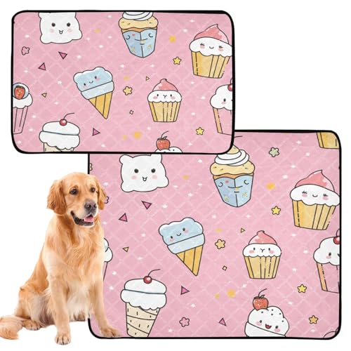 Wasserabsorbierende Matte für Hundenapf, Katze, Urinierunterlagen für Boden, rutschfeste Matte für Hunde für Haustierbett, 61 x 91,4 cm + 91,4 x 106,7 cm, Cartoon-Eis, Dessert, 2 Stück Wasserabsorbierende Matte für Hundenapf, Katze, Urinierunterlagen für Boden, rutschfeste Matte für Hunde für Haustierbett, 61 x 91,4 cm + 91,4 x 106,7 cm, Cartoon-Eis, Dessert, 2 Stück von siphylline