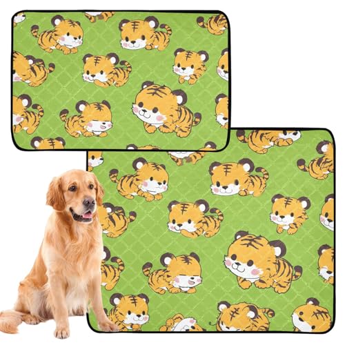 Wasserabsorbierende Matte für Hundenapf, wiederverwendbar, rutschfest, für Auto und Flugzeug, 61 x 91,4 cm + 91,4 x 106,7 cm, Cartoon-Motiv niedliche Tiger, Grün, 2 Stück Wasserabsorbierende Matte für Hundenapf, wiederverwendbar, rutschfest, für Auto und Flugzeug, 61 x 91,4 cm + 91,4 x 106,7 cm, Cartoon-Motiv niedliche Tiger, Grün, 2 Stück von siphylline