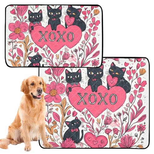 XOXO Uriniermatte für große Hunde, waschbar, wasserdicht, rutschfest, für Boden, 61 x 91,4 cm + 91,4 x 106,7 cm, Valentinstag, Blumen, schwarze Katzen, 2 Stück XOXO Uriniermatte für große Hunde, waschbar, wasserdicht, rutschfest, für Boden, 61 x 91,4 cm + 91,4 x 106,7 cm, Valentinstag, Blumen, schwarze Katzen, 2 Stück von siphylline