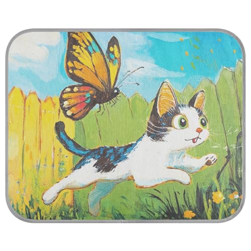 siphylline Katze, die einen bunten Schmetterling jagt, kühlende Sommer-Matte, selbstkühlende Matte für Outdoor-Katzen, für Schweine, Outdoor-Katzen, nicht elektrisch, Manta, Refrescante para perro S von siphylline