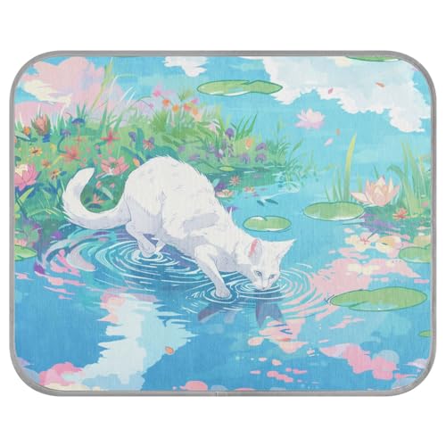 siphylline Schöne Landschaft, weiße Katze, Sommer, kühlende Gelmatte für Hunde, selbstkühlende Matte für Katzen für Kätzchen, Outdoor-Katzen, schnurlos, Camas Frias para Perros S von siphylline