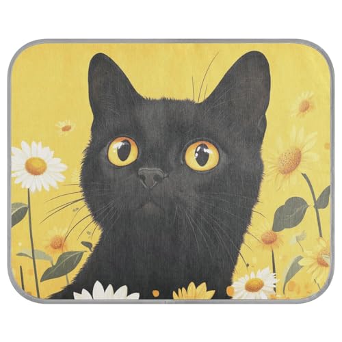 siphylline Schwarze Katze, Sonnenblume, Gänseblümchen, Frühjahr, Sommer, Kühlkissen für Hunde, selbstkühlend, Katzendecke für Schweine, Hunde, draußen, faltbar, esterilla refrescante para Perros S von siphylline